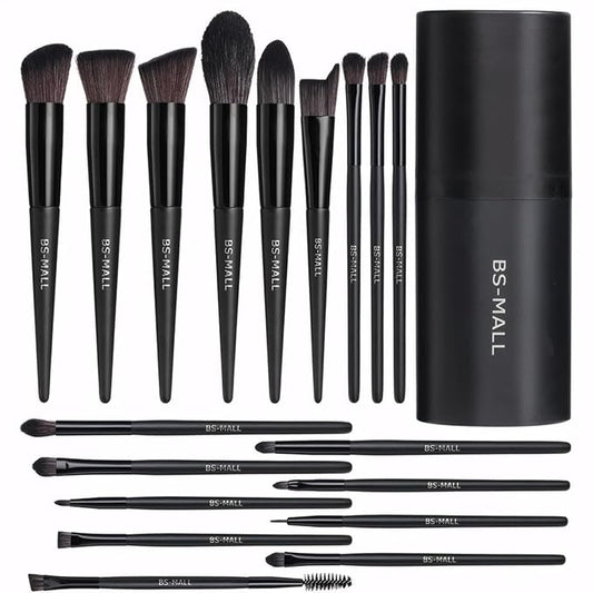BS-MALL Makeup Brush Set 18 Pcs Premium Synthetic Foundation Powder Concealers Eye shadows Blush Makeup Brushes with black case (C-Black）