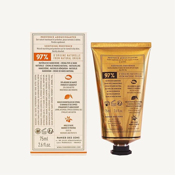 Panier des Sens - Hand Cream for Dry Cracked Hands - Provence Hand Lotion with Shea Butter & Olive Oil - Vitamin E Skin Moisturizer with 97% Natural Ingredients - Made in France, 2.5 fl oz