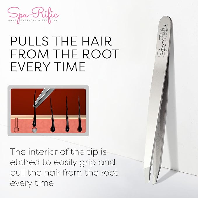 Spa-Rific Slant Tweezers - Handmade Precision Tool for Women & Men, 25 - Degree Angle for Shaping Eyebrows & Grooming Facial Countours, Eyebrow and Facial Hair Remover (Stainless Steel)