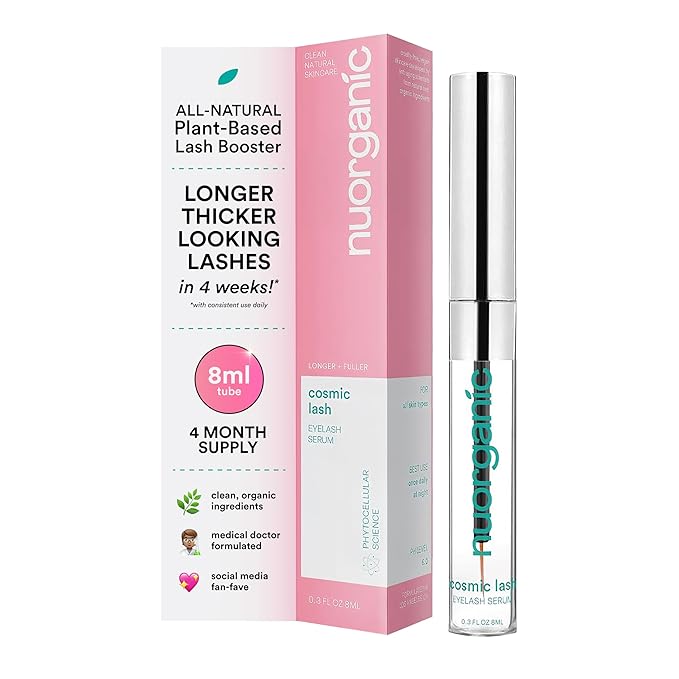 nuorganic Cosmic Lash Serum Without Prostaglandins | Eyelash Growth Serum for Thicker, Longer, More Defined Lashes | 4-Month Supply XL Size | Made in USA | cGMPA Certified Lab | 8ml