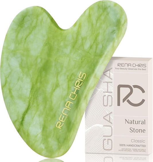 Rena Chris Gua Sha Facial Tools: Natural Jade Stone Guasha Tool for Face Acupuncture Therapy, Facial Massager for Jawline Sculpting and Puffiness Reducing (Mint Green)