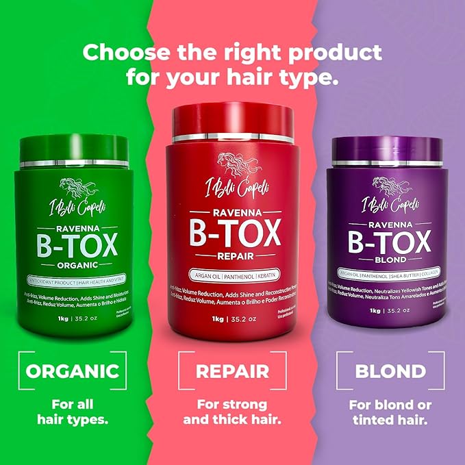 I Belli Capelli Ravenna Repair Hair B-tox -Cirugia Capilar para el Cabello, Formaldehyde-Free- B-tox Capilar Para El Cabello, Long Lasting Anti-Frizz, Smoothing, B-tox Hair Treatment 35.2 oz(1kg)