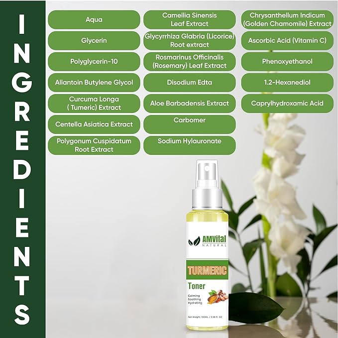 AMVital Turmeric Toner for Oily Skin - Natural Dark Spot Solution - Effective for Dark Spots and Acne - Revitalize and Balance with Herbal Ingredients