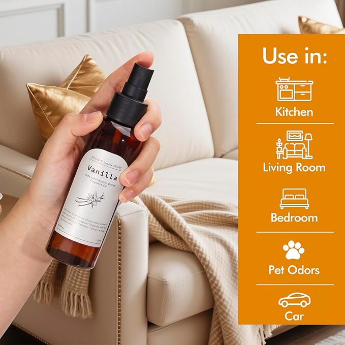 Vanilla Fragrance Room Spray, Long-Lasting Room Freshener for Home, Bathroom and Kitchen, Air Freshener Spray, Odor Eliminator, 2 x 4.06 fl oz
