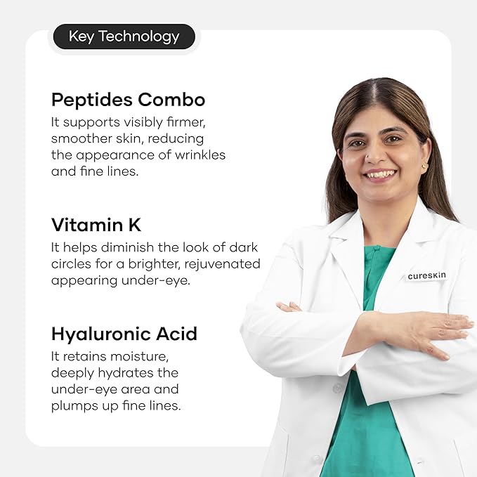 Cureskin Under Eye Gel for Dark Circles for Women and Men | Bio-Peptide Under Eye Gel to Reduce Dark Circles, Puffiness & Wrinkles | Under Eye Cream for Men and Women