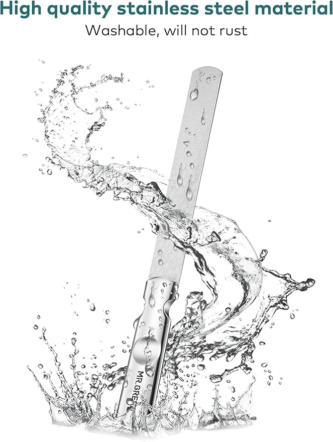 Stainless Steel Nail File with Anti-Slip Handle and Leather Case, Double Sided and Files Nails Easily for Men and Woman
