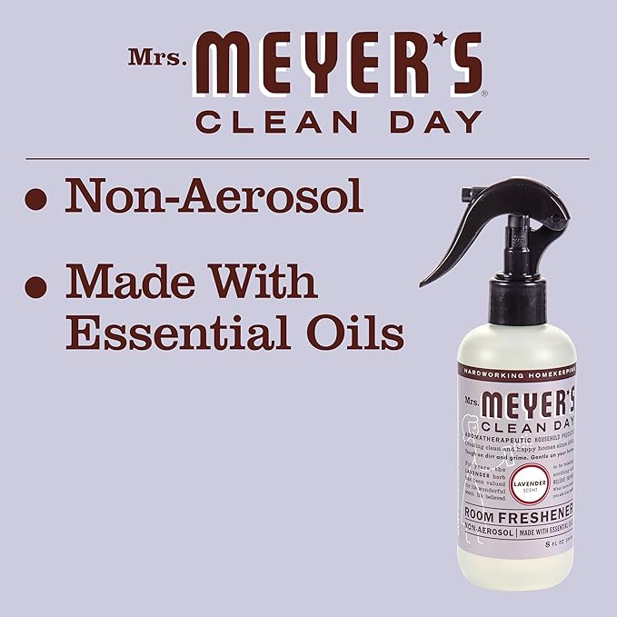 MRS. MEYER'S CLEAN DAY Lavender Air Freshener Spray for Bathrooms, Aromatherapeutic Homekeeping with Essential Oils, Non-Aerosol, Garden-Inspired Scent, 8 fl oz (Pack of 3)