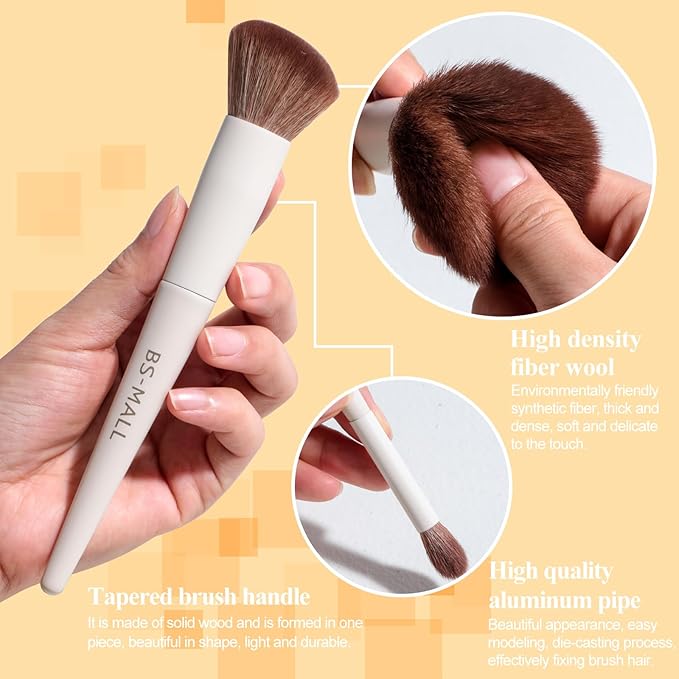 BS-MALL Professional Makeup Brush Set 18 Pcs Premium Synthetic Foundation Powder Concealers Eye Shadows Blush Makeup Brushes with Travel Case (Matte white beige)