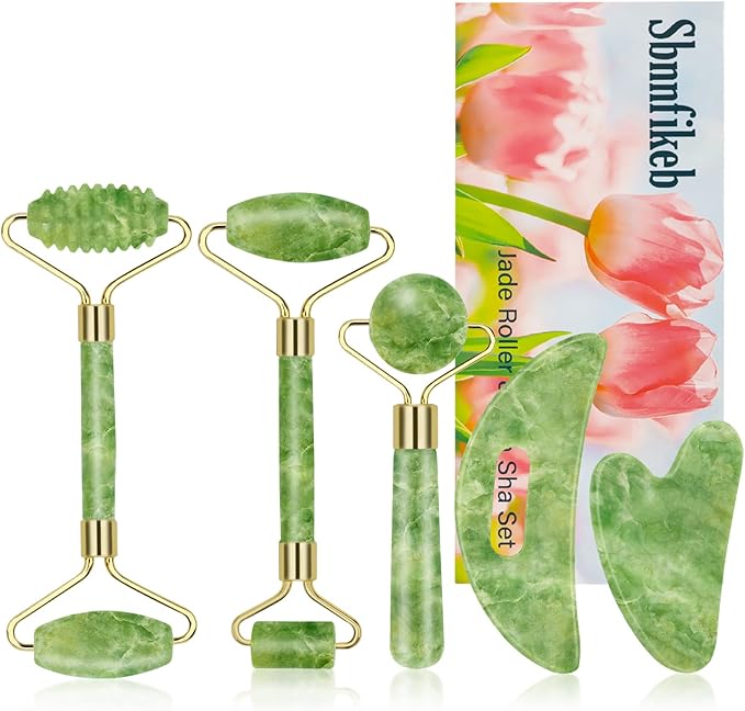 Jade Roller and Gua Sha Set,Gua Sha Facial Tools,Face Roller,Jade Roller for Face,Guasha Tools for Face,Self Care Kit for Men Women