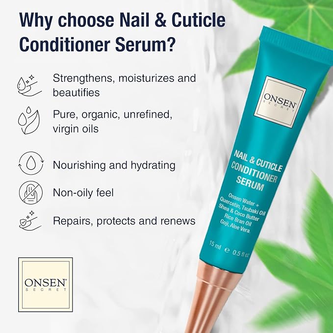 Onsen Nail & Cuticle Rescue Kit – Conditioner Serum, Repair Oil & Cuticle Balm – Tsubaki, Shea Butter, Jojoba – Strengthens Nails, Softens Cuticles, Hydrates Skin (15ml Serum + 10ml Oil + 26ml Cream)