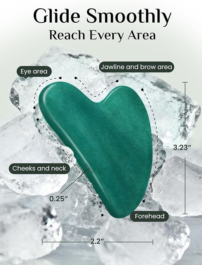 Rena Chris Gua Sha Facial Tools: Natural Jade Stone Guasha Tool for Face Acupuncture Therapy, Facial Massager for Jawline Sculpting and Puffiness Reducing (Green)