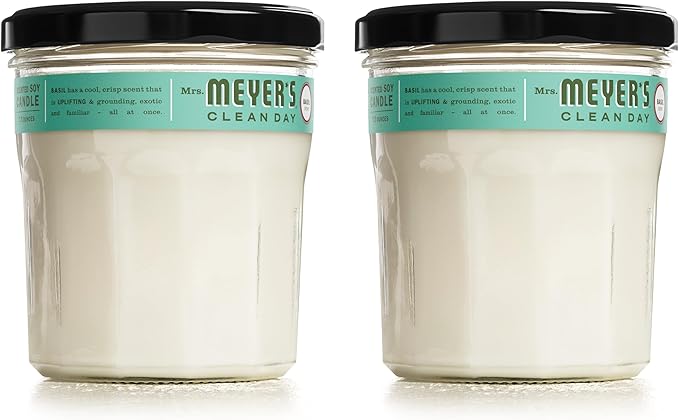 MRS. MEYER'S CLEAN DAY Scented Soy Candle, Large Glass, Basil, 7.2 oz, (Pack of 2)