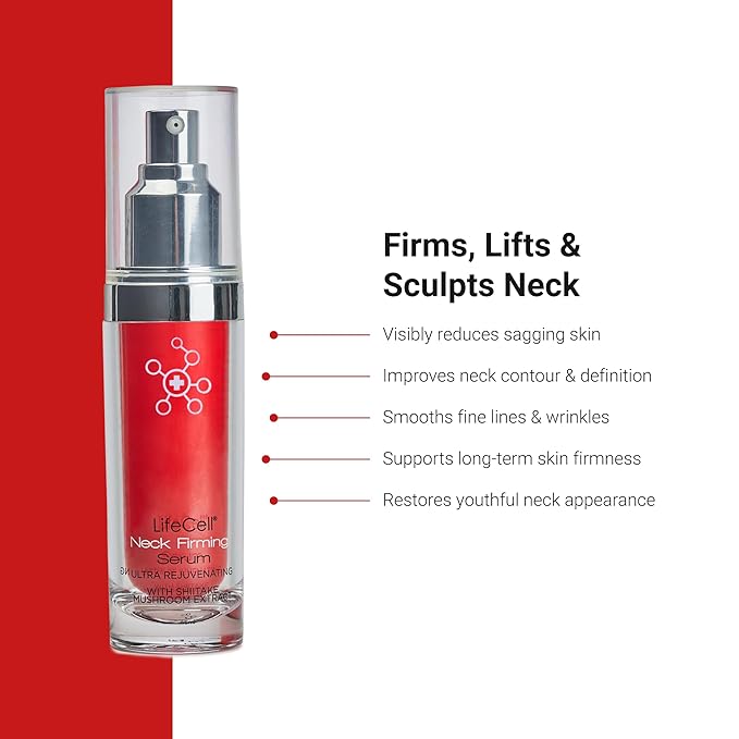 LifeCell Neck Firming Serum – Anti-Aging Neck and Cream with Fermiskin & Shiitake Extract – Firms, Lifts, and Reduces Sagging Skin – Lightweight, Fast Absorbing Formula – 1.5oz