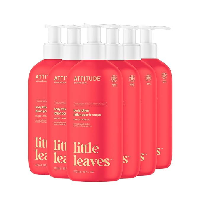 ATTITUDE Body Lotion for Kids, EWG Verifed Moisturizer, Dermatologically Tested, Plant and Mineral Based Cream, Vegan, Mango, 16 Fl Oz (Pack of 6)