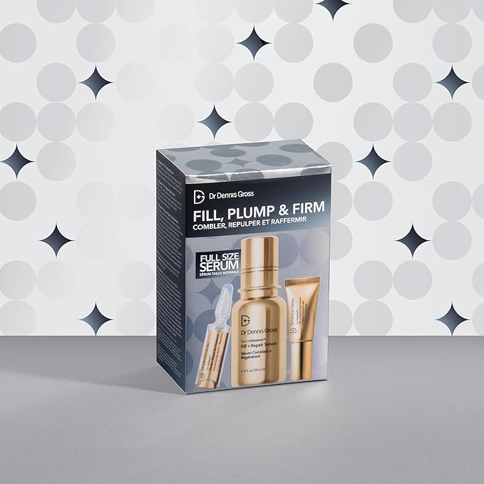 Dr. Dennis Gross Fill, Plump & Firm Kit – DermInfusions™ Hyaluronic Acid Serum, Eye Cream & Lip Treatment | Boost Hydration, Smooth Fine Lines & Enhance Volume | Limited Edition Gift Set