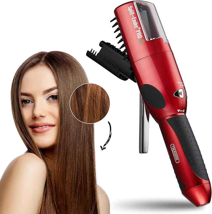 Pro 2 - Original Professional Beauty Tool - Cordless Split End Hair Trimmer for Damaged, Dry, Brittle, Frizzy, Curly or Straight Hair (Red)