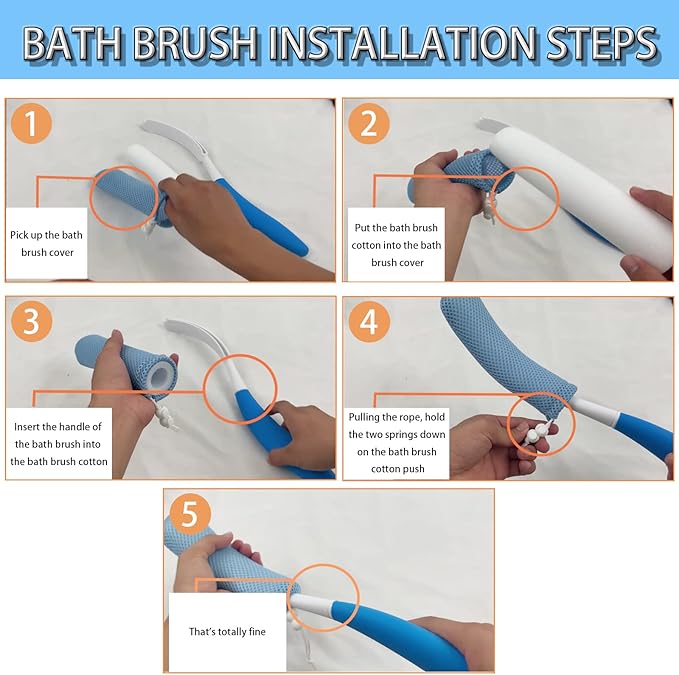 15.35" Back Bath Brush with Sponge,Back Scrubber Bath Mesh with Anti-Slip Curved Long Handle Bath Body Brush for Elderly Aid Bathing and Shower
