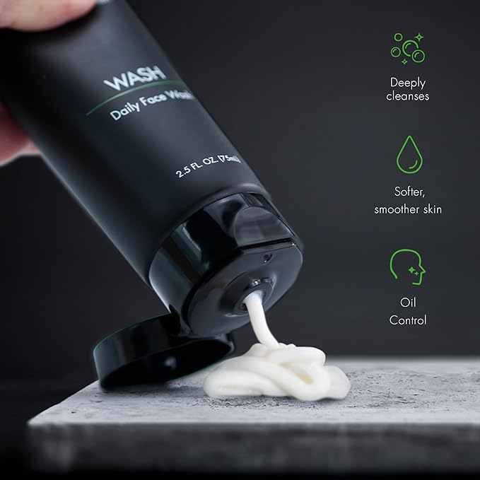 Tiege Hanley Daily Face Wash for Men, Gentle Fragrance-Free Cleanser with Jojoba Oil, Aloe, & Vitamin B3, Hydrating Foaming Formula for Deep Clean, Gentle on Sensitive Skin, Men’s Skin Care, 2.5 Fl Oz