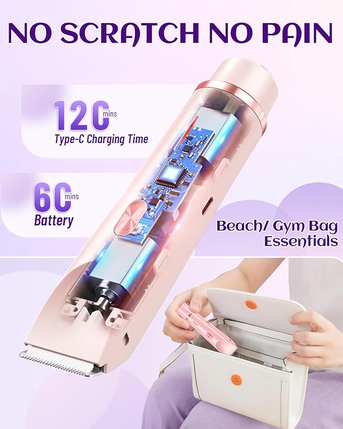 Dermave Bikini Shaver Trimmer 2.0 for Women Pubic Hair, 2 in 1 Dual Head Painless Electric Razor for Bikini Line Area, Waterproof