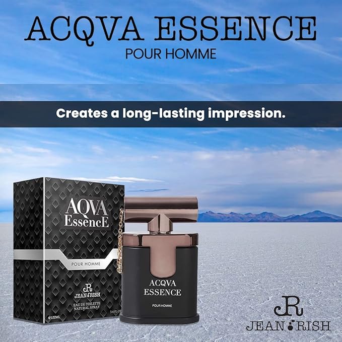Jean Rish Aqva Essence Eau De Toilette - Perfume for Men (3.4 Fl Oz / 100ml) with Bergamot, Rosemary & Patchouli Notes - Long Lasting and Luxury Fragrance, Made in USA