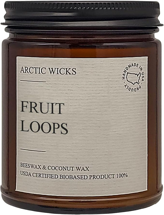Arctic Wicks Scented Coconut Beeswax Candles | Coconut Beeswax Non Toxic Candle 9oz Amber | Farmhouse Candles Non-Toxic Clean Burn 100% USDA Certified Biobased (Fruit Loops)