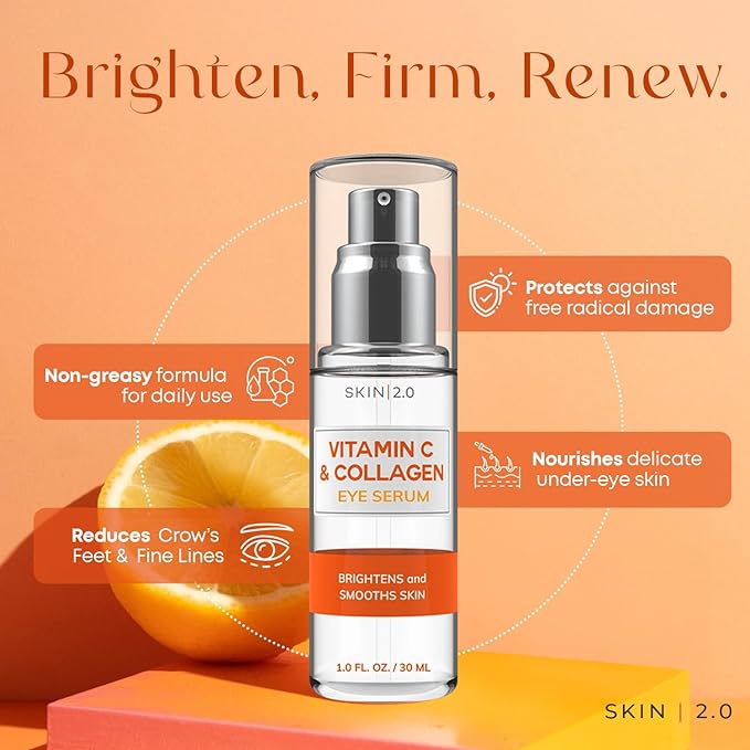 Vitamin C & Collagen Eye Serum - Dermatologist Tested, Anti-Aging, Korean Skin Care, Even Skin Tone, Firms & Hydrates - Vegan, Cruelty-Free, Clean Beauty, 95% Natural- 1.69 Fl.Oz