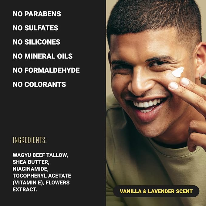 Non-Greasy Beef Tallow for Skin 5OZ Shea Butter, Vitamin E, Niacinamide, Whipped Grass Fed Beef Tallow for Face Moisturizer Cream, Body, Hair, Lotion for Women & Men, Anti-Aging Face Moisturizer