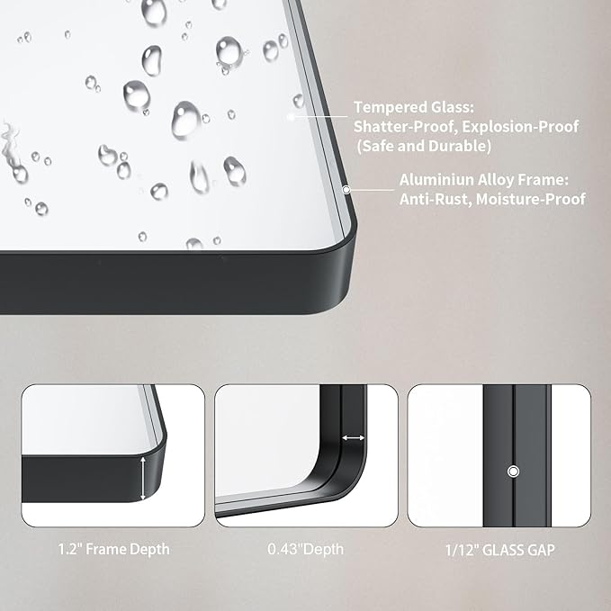 LOAAO 48X28 Inch Black Metal Framed Bathroom Mirror for Wall, Matte Black Bathroom Vanity Mirror Farmhouse, Anti-Rust, Tempered Glass, Hangs Horizontally or Vertically