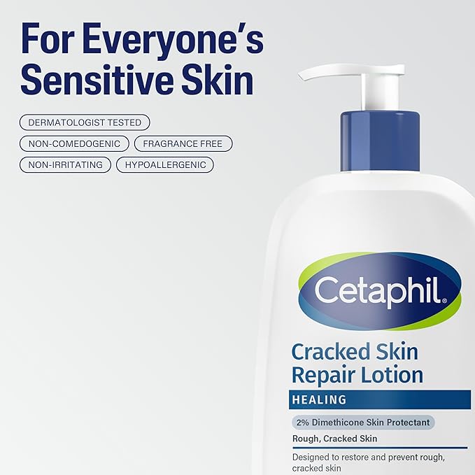 Cetaphil Cracked Skin Repair Lotion, 16 oz, For Very Rough & Cracked, Sensitive Skin, 24 Hour Hydration, Protects & Hydrates Cracked Skin, Hypoallergenic, Fragrance Free