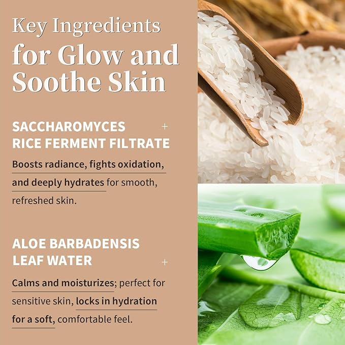 Rice Toner with Aloe Leaf Water, Niacinamide and Centella Asiatica, Milky Toner for Soothing and Glowing Skin, Vegan, Alcohol and Fragrance Free
