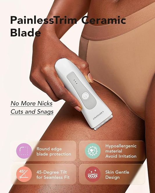 LADYSPOT™ Hair Finishing Trimmer Electric Shaver for Women, Women Shaving Sets, with 3 Guard and Replaceable Ceramic Blade Heads, LADYSPOT™ Pubic Hair Trimmer Kit Sets-(White)