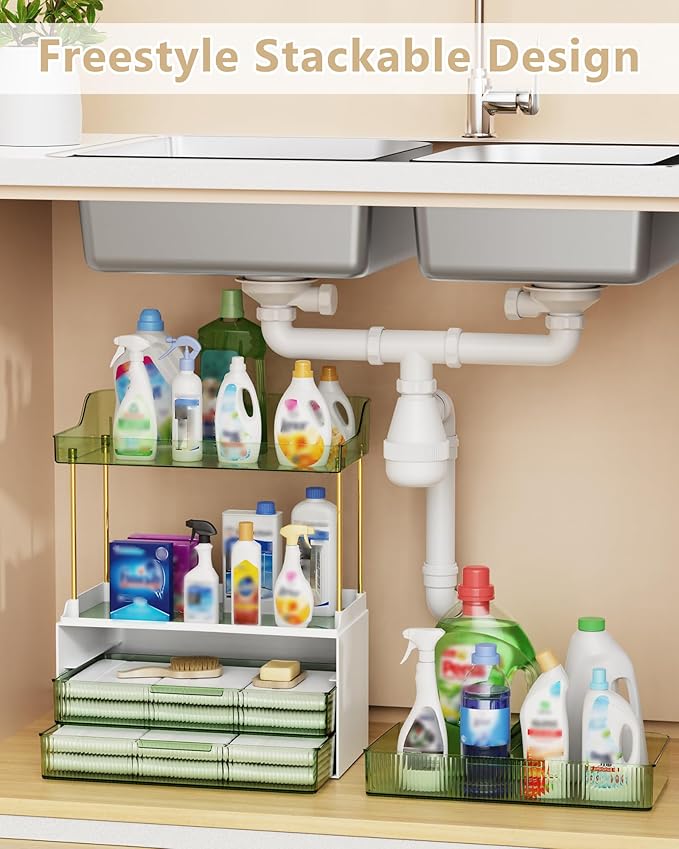 Bathroom Organizers and Storage, Makeup Organizer (Sturdy Durable Attractive), Ideal for Vanity, Countertop, Counter, Perfume, Skincare, Cabinet, Cosmetic, Dresser Organizer (Green)