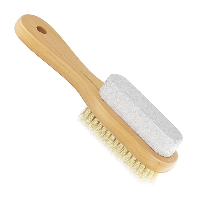 Foot Natural Bristle Brush & Pumice Stone Combo W/Rope wooden handle - Exfoliator Pedicures Calluses Remover - Smoother Body skin, feet, elbow Scrubber for Massage SPA Sauna and more