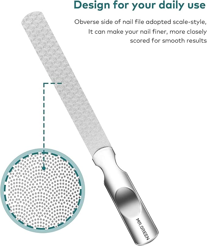 Stainless Steel Nail File with Anti-Slip Handle and Leather Case, Double Sided and Files Nails Easily for Men and Woman