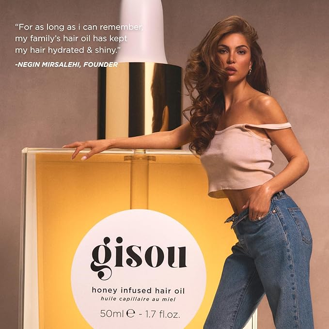 Gisou Honey Infused Hair Oil, Award-Winning Hydration, Frizz Control & Shine Treatment, Mirsalehi Honey & Botanical Oils, Heat Protection up to 450°F, All Hair Types (20ml)