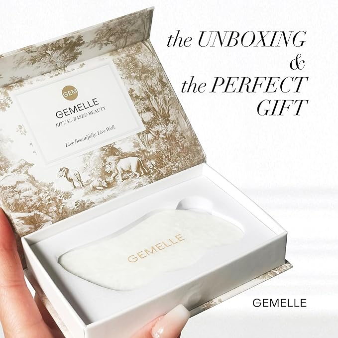 GEMELLE La Sculptante White Jade Gua Sha Facial Tools | 10x Award Winner | 5-Sided Pro Gua Sha Stone, Face Sculpting Tool, Face Massager, Body Gua Sha Tool, Lymphatic Drainage Massager, Guasha, Gifts