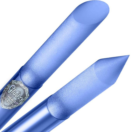 Glass Cuticle Pusher by GLADZY - Manicure Stick, Genuine Czech Quality, Professional Precision Filing Cuticle Remover, Abrasive Surface Never Wears Out - Blue