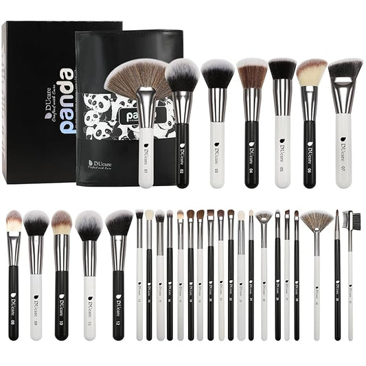 DUcare Professional Makeup Brushes Set 31Pcs Panda Series Makeup Brush Set Kabuki Foundation Blending Face Powder Blush Concealers Eye Shadows With Leather Case Organizer