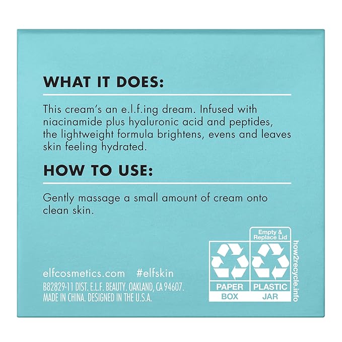 e.l.f. SKIN Holy Hydration! Face Cream, Moisturizer For Nourishing & Plumping Skin, Infused With Hyaluronic Acid, Vegan & Cruelty-Free, 1.7 Oz