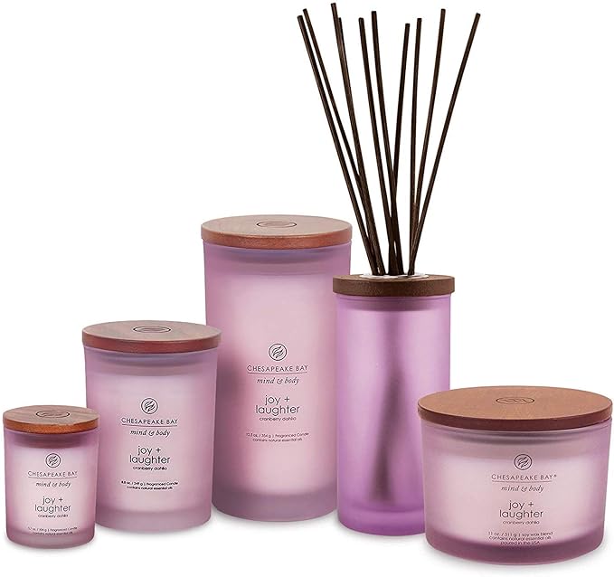 Chesapeake Bay Candle Joy + Laughter Scented Candles, Cranberry Dahlia Medium 2-Pack, Long Burn Time Home Décor