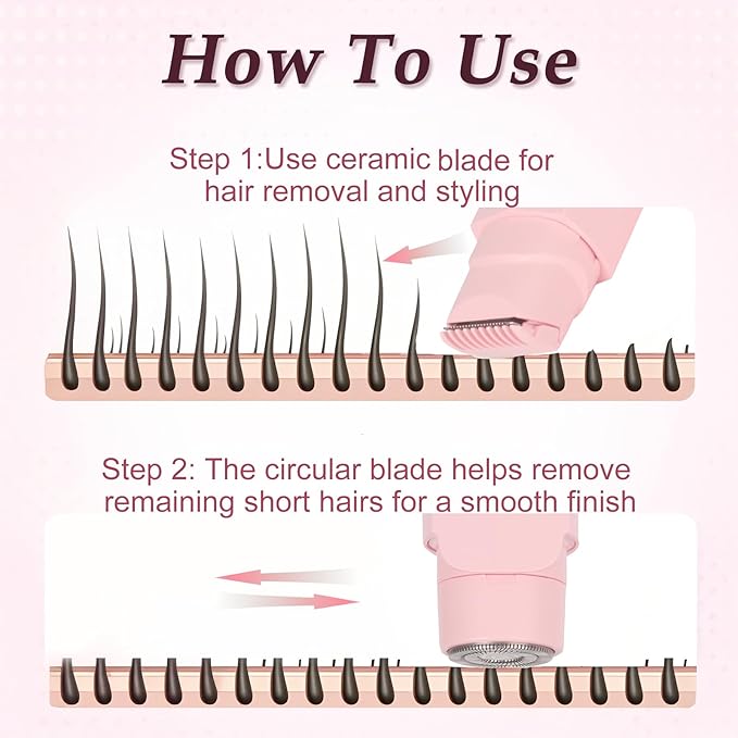 2-in-1 Bikini Trimmer for Women & Electric Women's Shaver,Rechargeable,Gentle Hair Removal for Sensitive Skin(Pink)