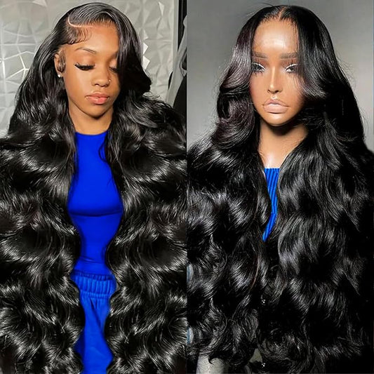 Human Hair Wig Body Wavy - 13x4 HD Lace Front Wig Brazilian Body Wave 30Inch Human Hair Wigs Glueless Pre Plucked 200% Density Virgin Hair Natural Black (1B) For Women