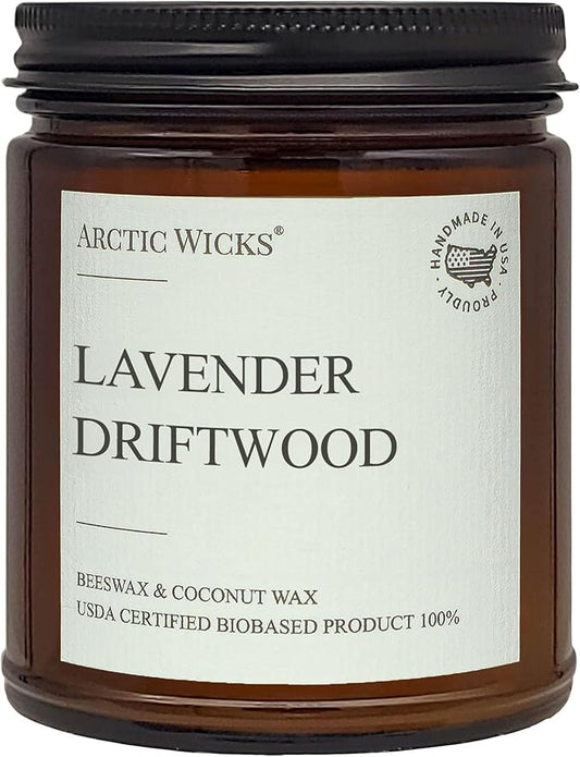 Arctic Wicks Scented Coconut Beeswax Candles | Coconut Beeswax Non Toxic Candle 9oz Amber | Farmhouse Candles Non-Toxic Clean Burn 100% USDA Certified Biobased (Lavender Driftwood)