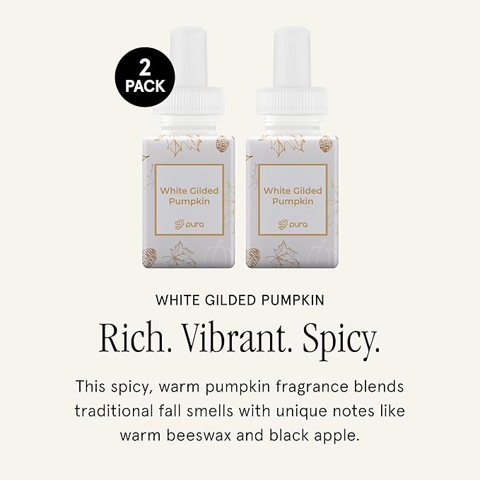 PuraHome Scent Refill - Smart Home Air Diffuser - Up to 120-Hours of Luxury Fragrance per Refill - Home Essential - Clean & Safe Diffuser Fragrance - 2 Pack, White Gilded Pumpkin