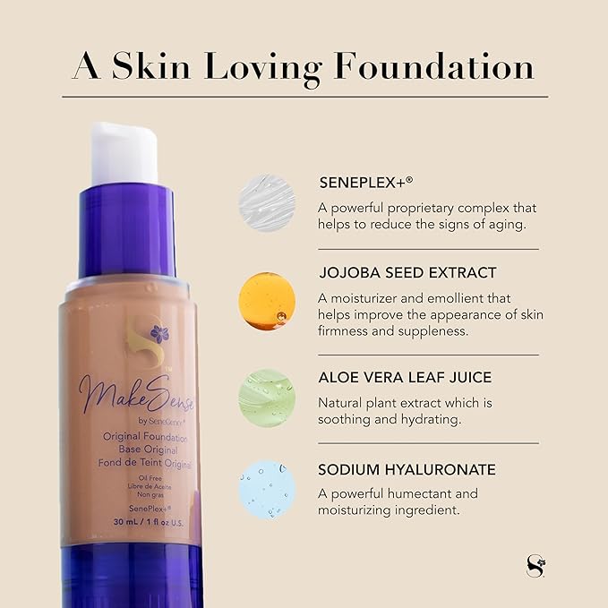 SeneGence MakeSense Original Foundation, Beige Chiffon, 1 Fl Oz, Long-Lasting Oil-Free Formula with Skin-Nourishing Ingredients, Water-Resistant
