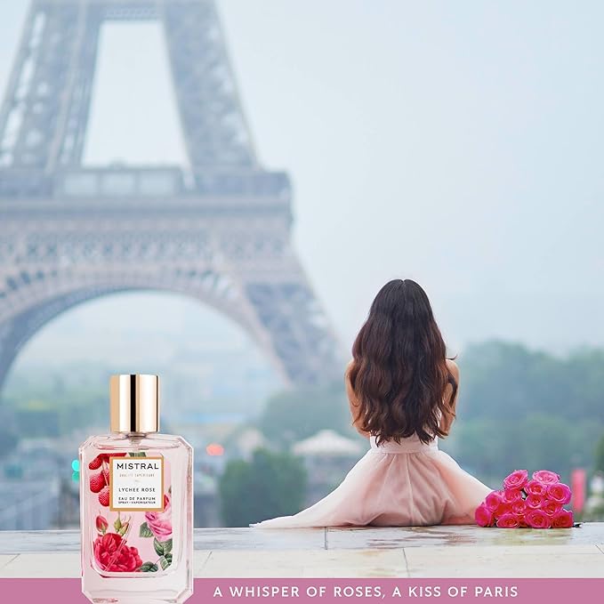 Mistral Lychee Rose Eau de Parfum – Citrus Floral Perfume for Women with Lychee, Rose & Amber | Paraben-Free, Long Lasting French Luxury Fragrance Spray, Women's Fragrances | 1.7 fl oz