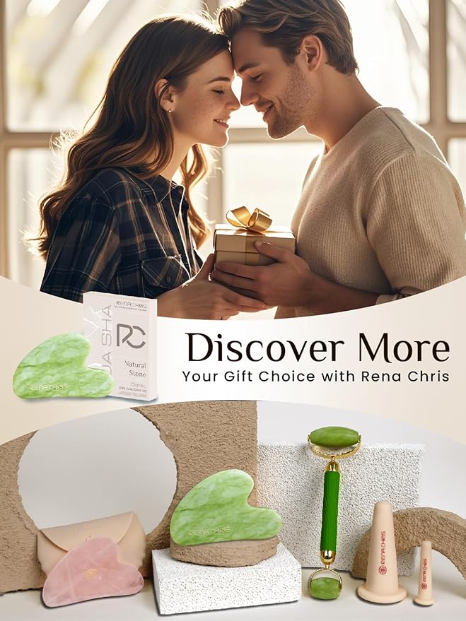 Rena Chris Gua Sha Facial Tools: Natural Jade Stone Guasha Tool for Face Acupuncture Therapy, Facial Massager for Jawline Sculpting and Puffiness Reducing (Mint Green)