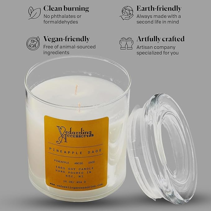 Premium Pineapple Sage Soy Wax Candle - 17 oz Handpoured, Dual Wick, 50 Hour Burn Time, Aromatic Eco-Friendly Candle