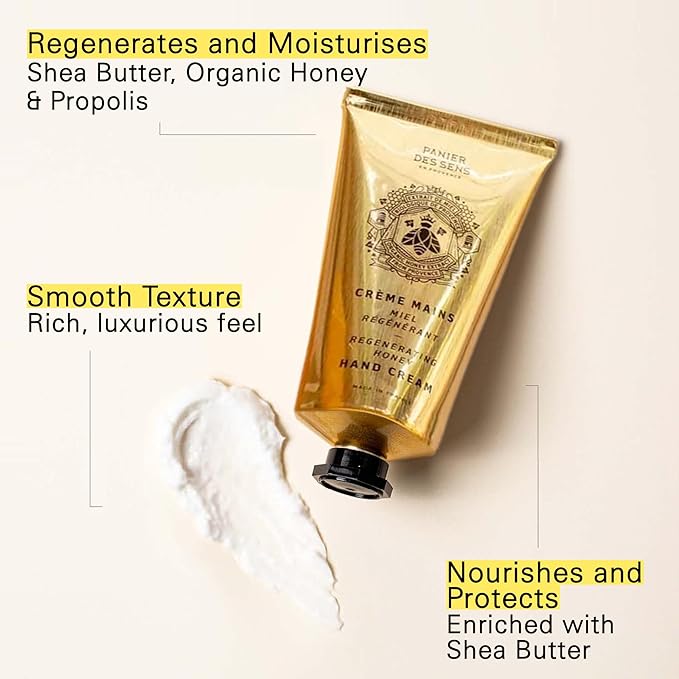 Panier des Sens - Hand Cream for Dry Cracked Hands - Hand Lotion with Honey & Shea Butter - Vitamin E Skin Moisturizer with 97% Natural Ingredients - Made in France, 2.5 fl oz