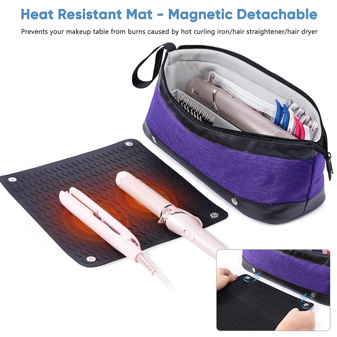 2IN1 Hair Tools Travel Bag with Removable Heat Resistant Mat Curling Iron Travel Case, Hair Dryer Organizer for Flat Irons, Straighteners and Haircare Accessories, Hot Tools Travel Bag Hair